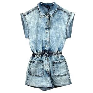 Blank NYC Womens XS Boho Button Up Denim Jean Casual Romper Elastic Waist NWT